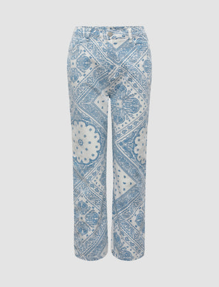 Mid Rise Paisley Print Straight Leg Trousers