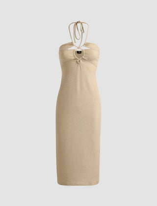 Khaki Cut Out Halter Dress