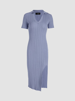 Purple Collar Slit Midi Dress