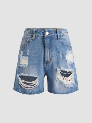 Ripped Midi Jean Shorts