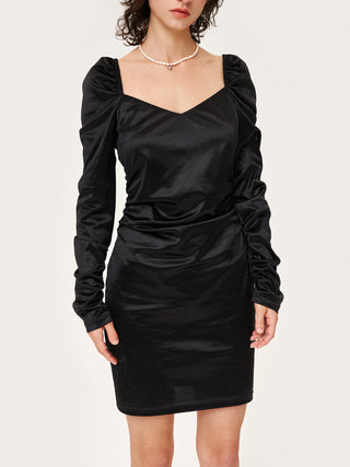 Night Owl Long Sleeve Satin Mini Dress