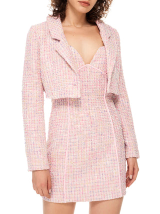 Pink Champagne Tweed Cropped Blazer