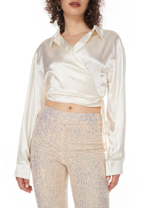 Pearly Satin Crop Blouse
