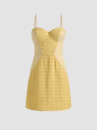 Patchy Eyelet Embroidery Gingham Cami Dress
