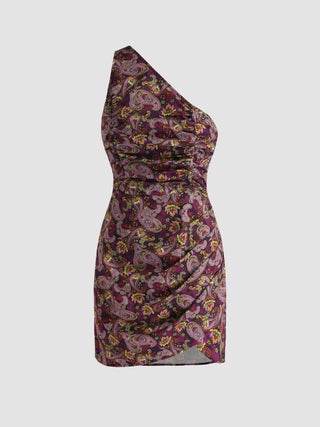 Paisley One-Shoulder Mini Dress