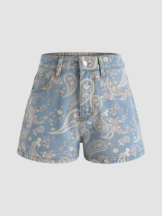 Paisley Denim Mini Shorts