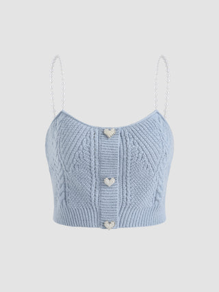 Pearl Chain Heart Button Knit Top