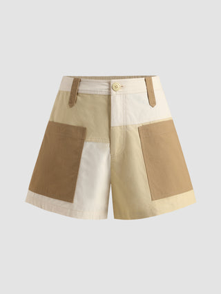 Patchwork Denim Mini Shorts