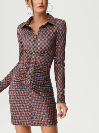 Plaid Ruched Mini Dress