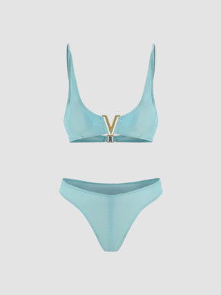 Metallic Solid V-Wire Bikini Set