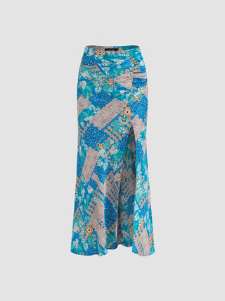 Retro Patchwork Midi Skirt