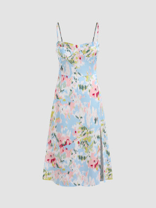 Illusion Floral Slit Midi Dress