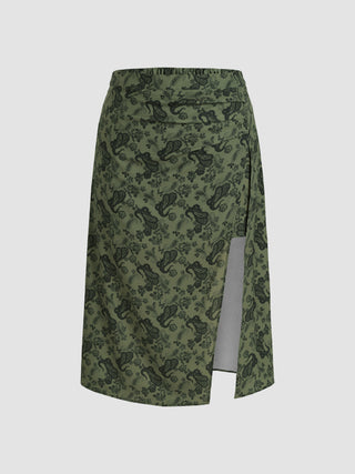 Paisley Pattern Slit Long Skirt Curve & Plus