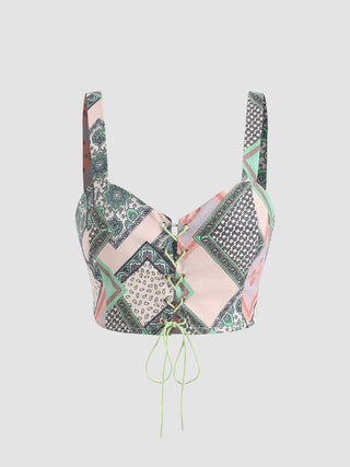 Patchwork Paisley Lace Up Tank Top