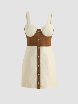 Patchwork Metal Button Corset Dress