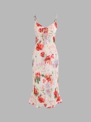 Illusion Floral Knotted Midi Dress