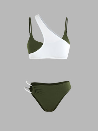 Rib Asymmetrical Bikini Swimsuit