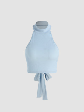 Rib Halter Tie Back Crop Top