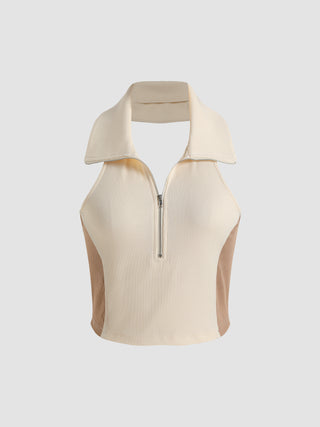 Rib Contrasting Halter Tank Top