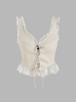 Patchwork Lace Up Crop Top