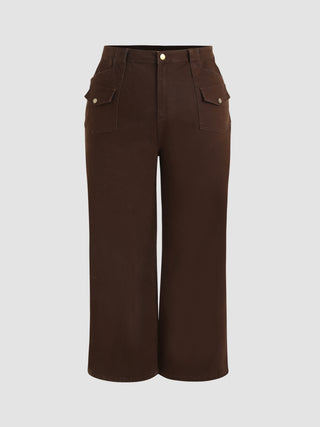 Retro Brown Denim Straight Leg Pants Curve & Plus