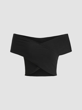 Rib Cross Off-Shoulder Crop Tee