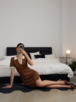 Knit Coffee With Cream Mini Dress