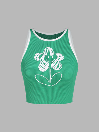 Rib Floral Tank Top