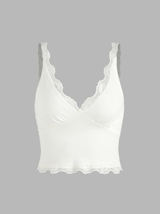 Rib Lace Trim Tank Top