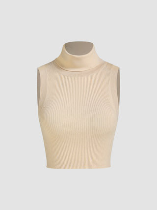 Rib Solid Turtleneck Vest