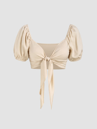Puff Sleeve Knotted Crop Top