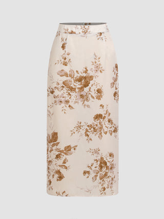 Parisian Estate Floral Patterned Midi Skirt