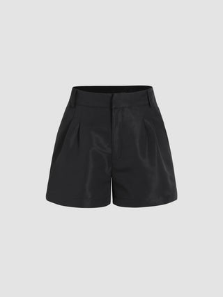 Recycled Fabric Solid Pleated Mini Shorts