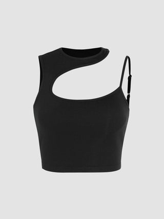 Recycled Fabric Solid Asymmetrical Neck Cut Out Tank Top