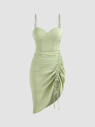 Resin Straps Ruched Asymmetric Mini Dress
