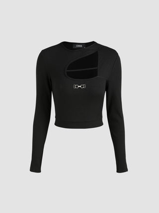 Recycled Fabric Solid Rib Cut Out Crop Top