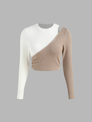 Rib Two Tone Cut Out Crop Top