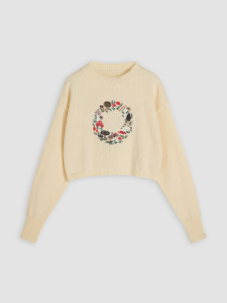 Mushroom Pattern Long Sleeve Crop Sweater