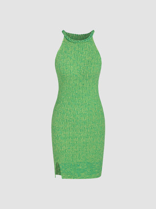 Knit Braid Halter Neck Slit Dress