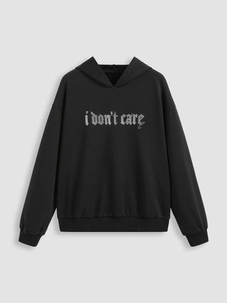 I Don't Care Rhinestone Letter Hoodie