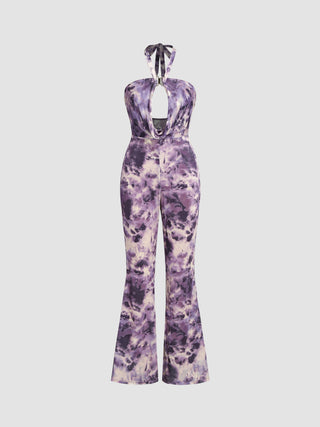 Jersey Halter Graphic Flared Jumpsuit