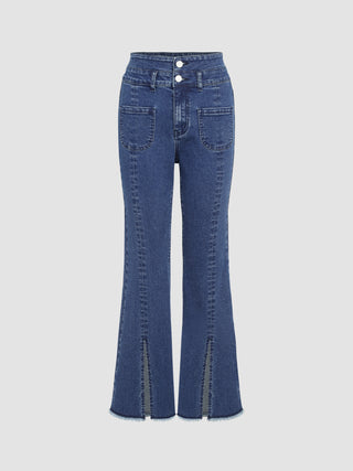 Mid Waist Flared Split Jeans