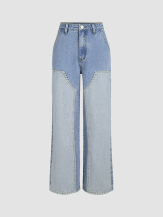 Patchy Mid Rise Wide Leg Jeans
