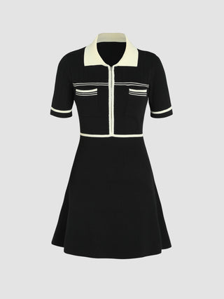 Knit Collar Short Sleeve Short Dress