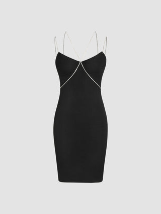 Rhinestone Halter Sleeveless Short Dress