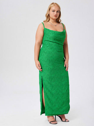 Jacquard Split Maxi Dress Curve & Plus