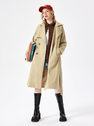 Notched Collar Belted Trench Coat