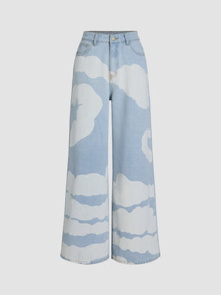 Patchy Mid Waist Wide Leg Jeans