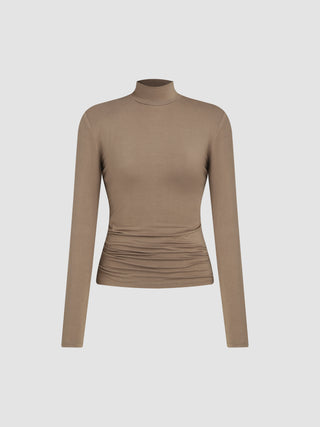 Jersey High Neck Long Sleeve Bodycon Tee