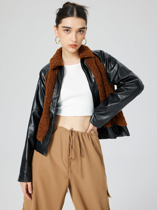 Oversized Fleece & Leather Patched Jacket